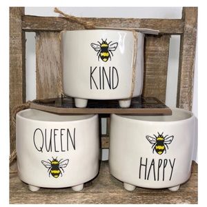 NEW Rae Dunn Bee Icon Planter Bundle ~ Happy, Kind & Queen Bee 🐝